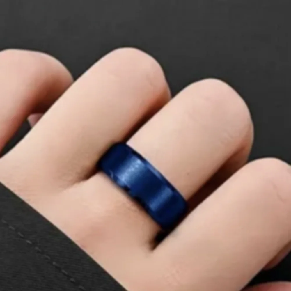 Matte Blue High Polish Stainless Steel Classic Plain Ring Wedding Band Men-Women